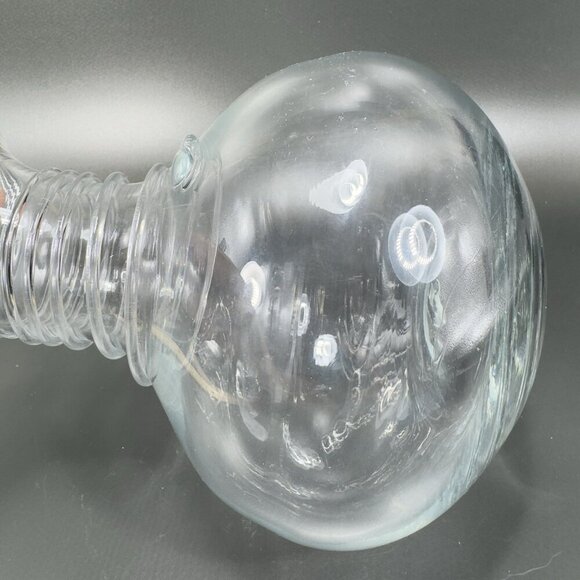 Blenko Hand Blown Glass Vase Clear Spiral Manganese 365nm Green UV Glow Vase VTG - Picture 11 of 16